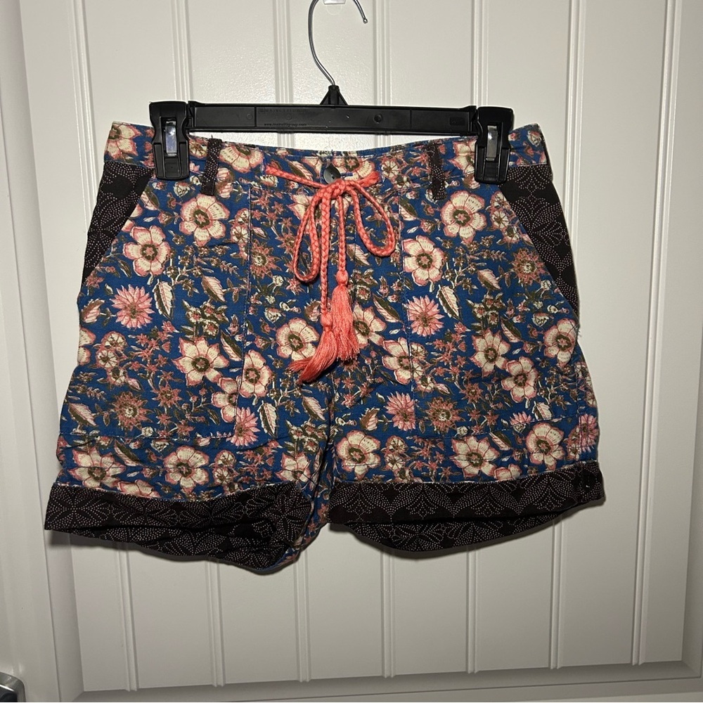 Sundance Kalini Blue Floral Print Linen Blend Shorts Size XXS